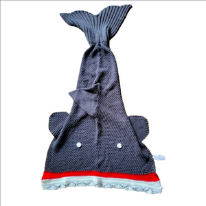 Handmade Knit Croshet Gray Red Whale Shark Leg Warmer Tail Blanket Todler Unisex